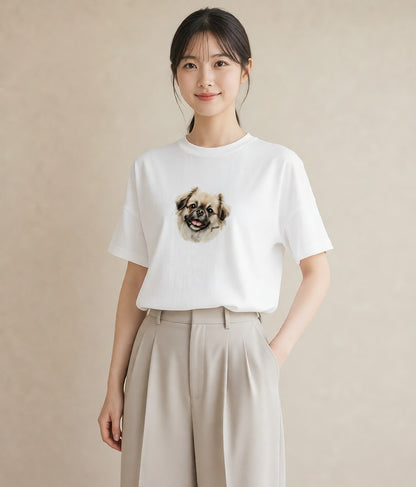 デザインTシャツ レディース 狆 犬 いぬ イラスト 淡色 週末コーデ 敬老の日 白T