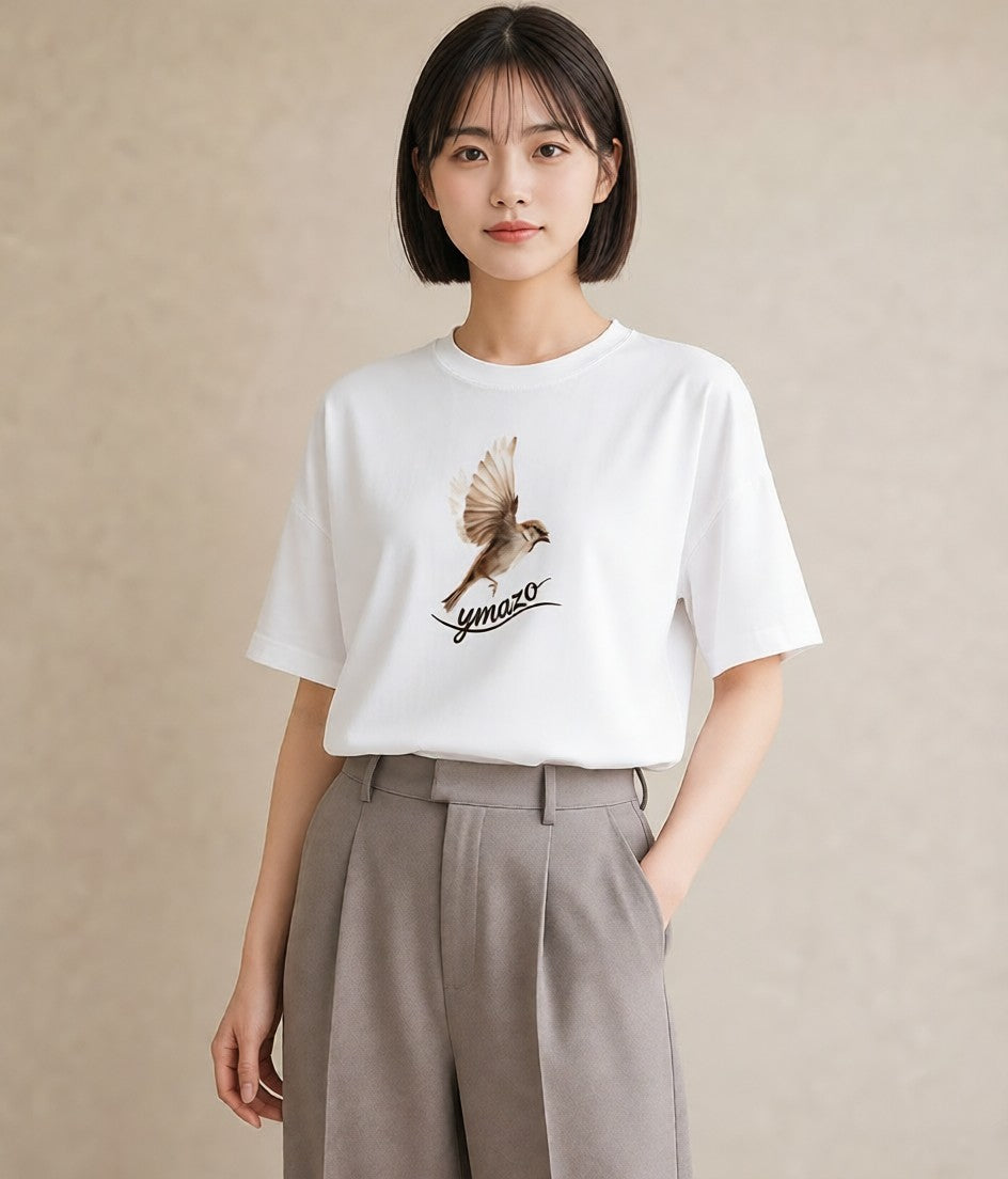 Tシャツ レディース 九官鳥 ペット 動物 イラスト ポップ 20代 カジュアルコーデ 白T