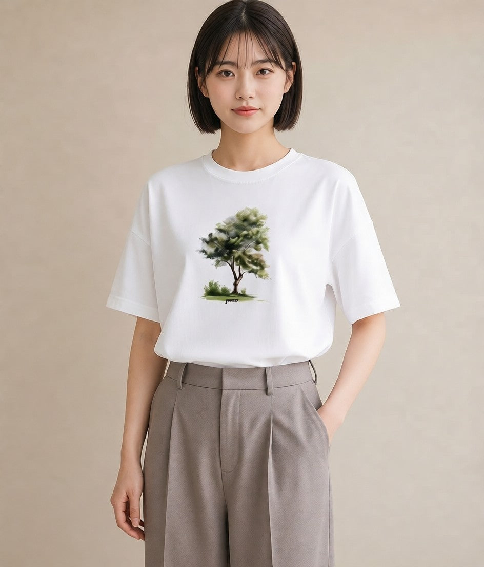 半袖Tシャツ レディース 青の水彩 風景 ブルー ナチュラル アンティーク イラスト シンプル 旅行 母娘コーデ 白T