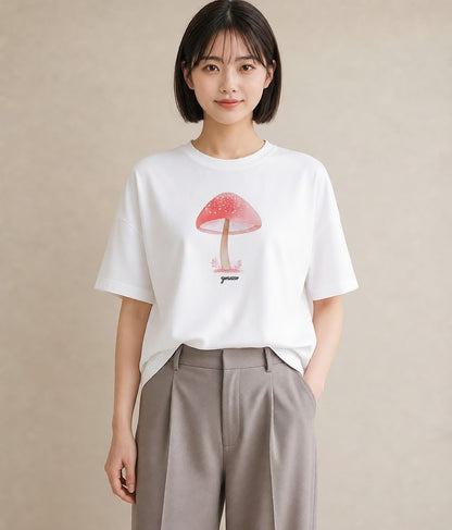 プリントTシャツ レディース 傘 水たまり 雨 ナチュラル アンティーク イラスト ガーリー デート 帰省 白T
