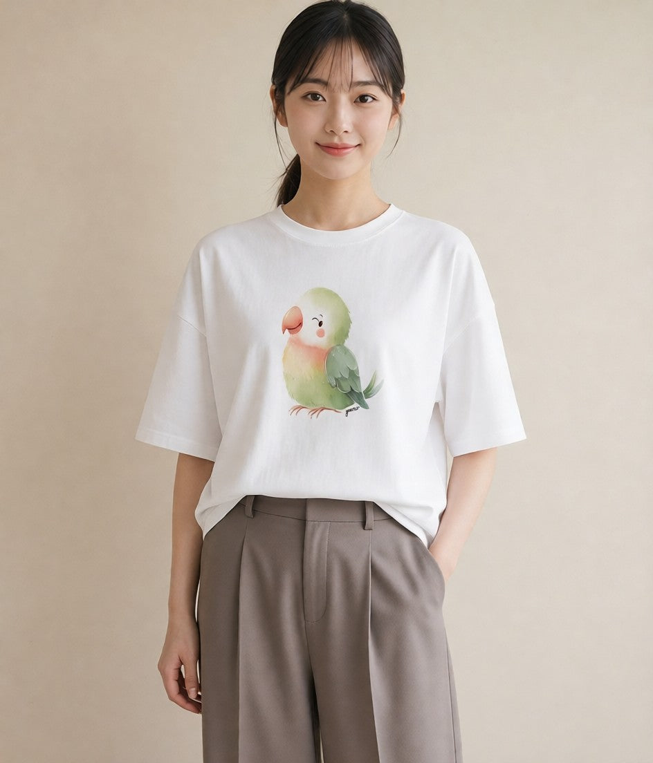 デザインTシャツ レディース 桜文鳥 ペット 動物 イラスト ミニマル 敬老の日 ホワイトデー 白T