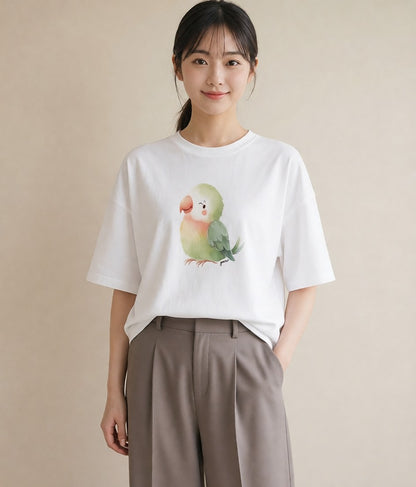 デザインTシャツ レディース 桜文鳥 ペット 動物 イラスト ミニマル 敬老の日 ホワイトデー 白T