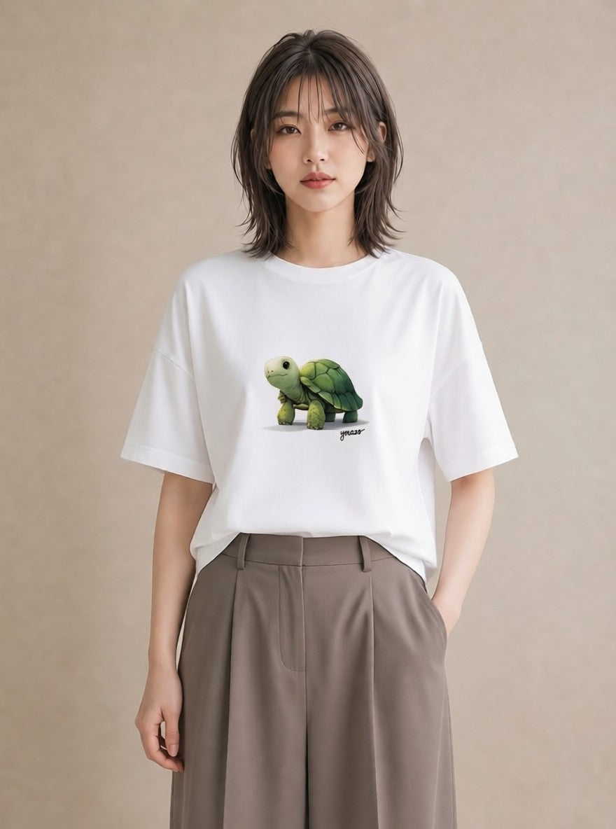 プリントTシャツ レディース ウミガメ 海の生き物 海 イラスト ラフカジュアル 女性向けギフト 散歩 白T