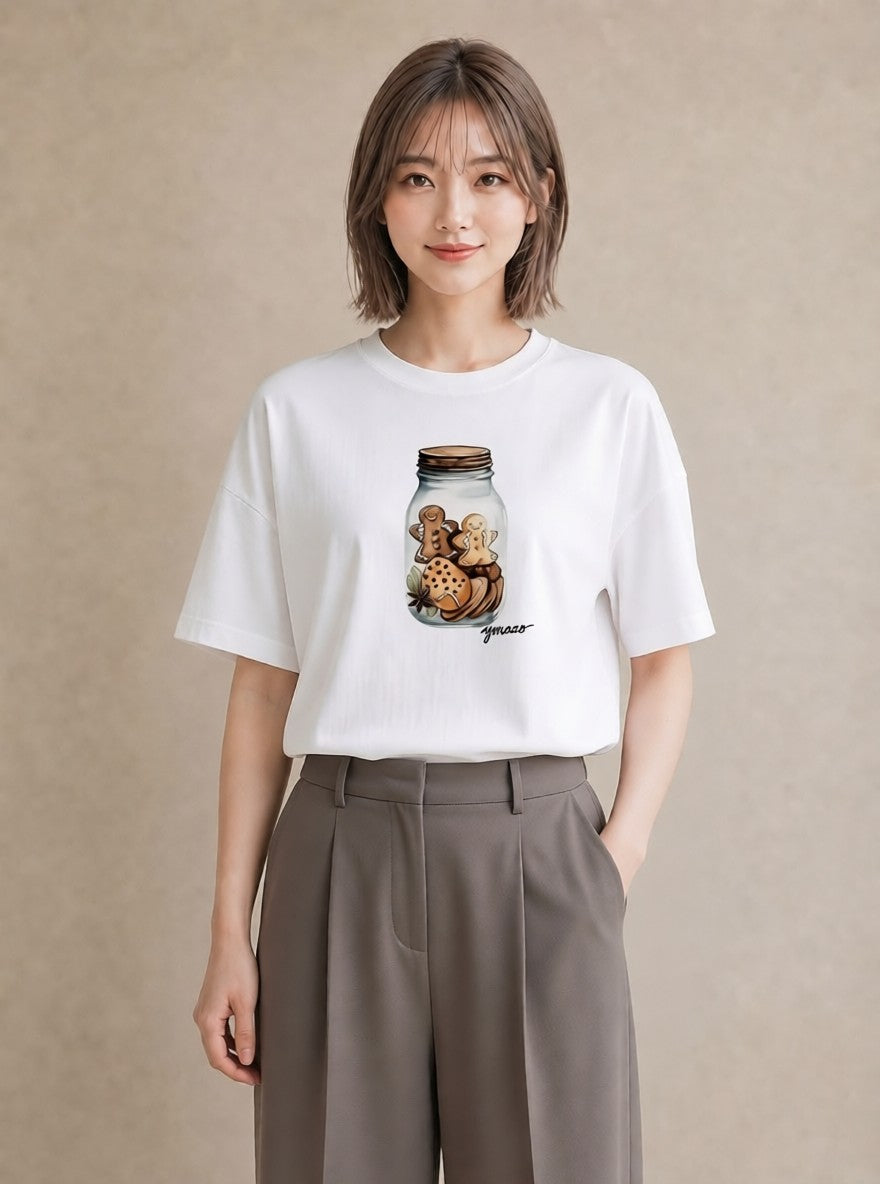 半袖Tシャツ レディース ドーナツ 食べ物 フード イラスト ガーリー 週末コーデ 敬老の日 白T