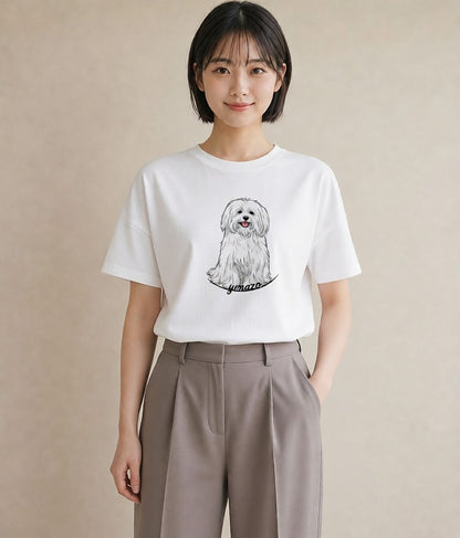 プリントTシャツ レディース ビションフリーゼ 犬 いぬ イラスト モード 通勤 在宅 白T
