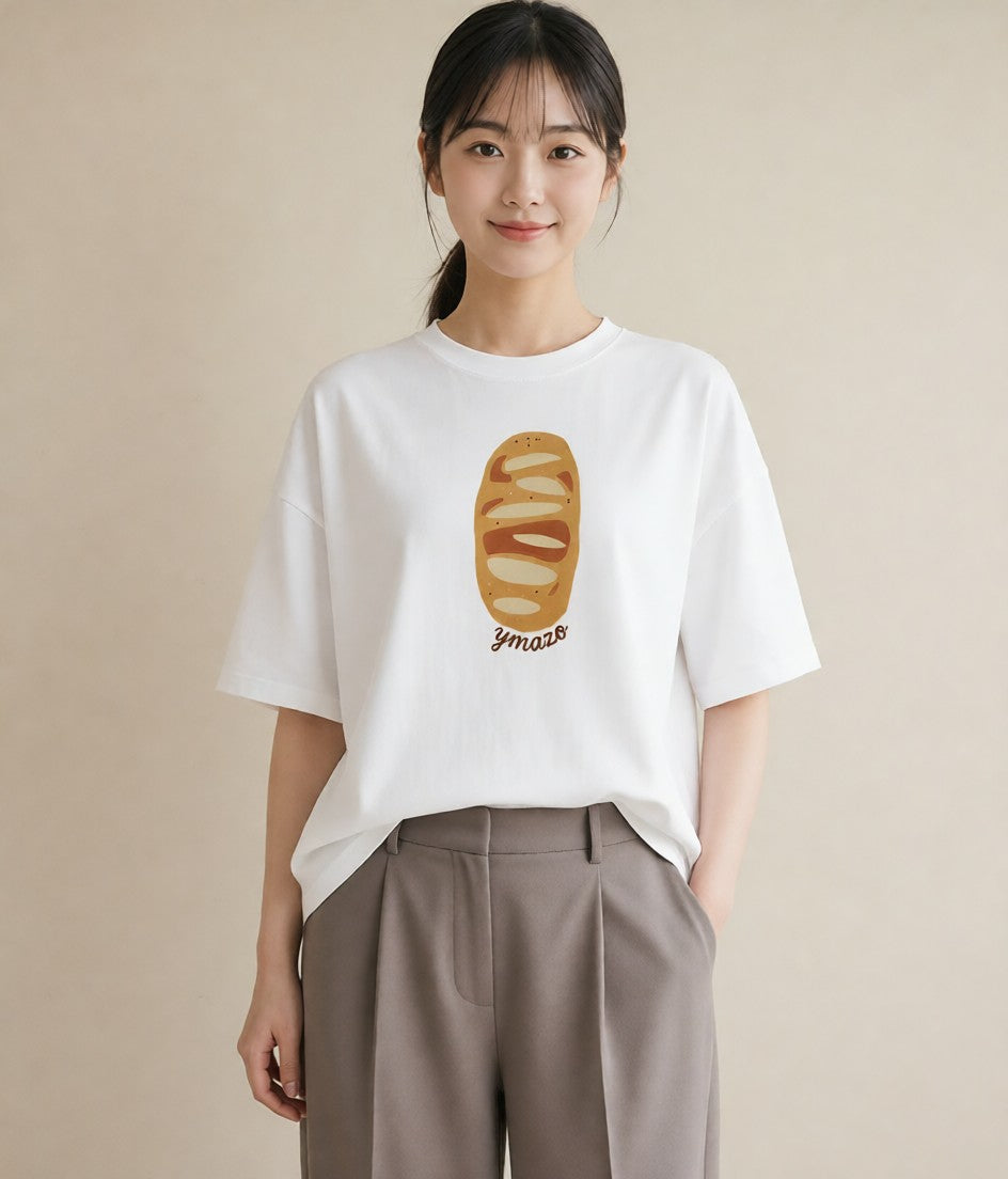 プリントTシャツ レディース クロワッサン 食べ物 フード イラスト 休日コーデ 母娘コーデ 自分用 白T
