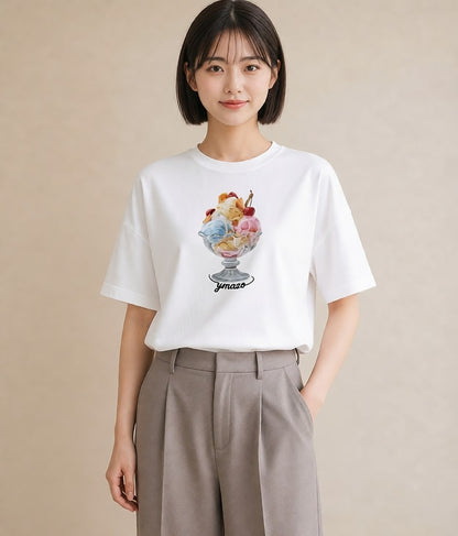 デザインTシャツ レディース ソフトクリーム 食べ物 フード イラスト フェミニン お出かけ 普段着 白T
