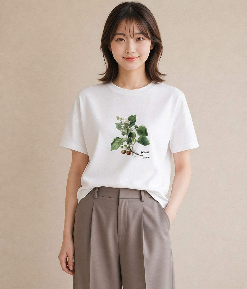 グラフィックTシャツ レディース 金木犀 花 花柄 イラスト きれいめカジュアル 部屋着 女性向けギフト 白T