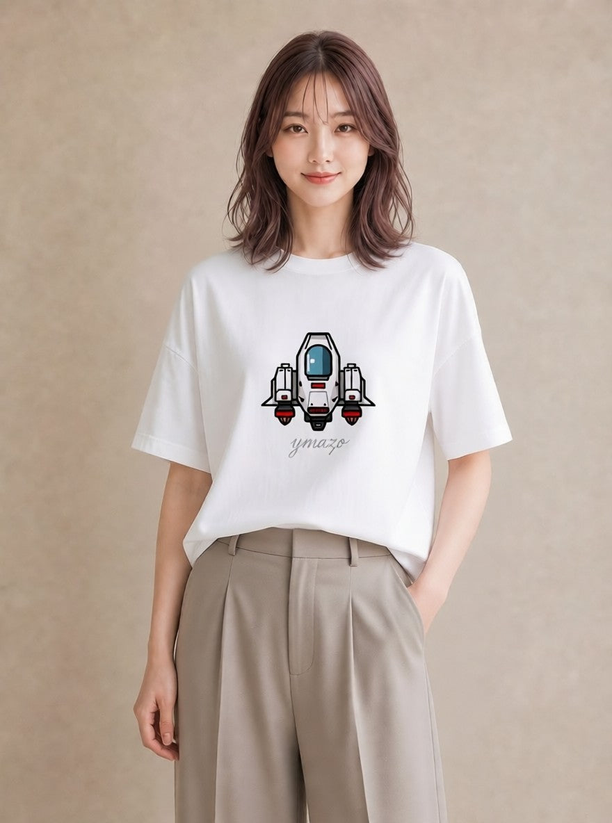 半袖Tシャツ レディース ロケット 星空 宇宙 イラスト ポップ ママ カフェ服 白T
