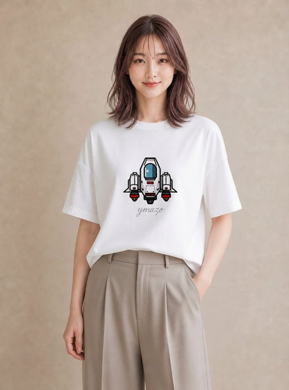 半袖Tシャツ レディース ロケット 星空 宇宙 イラスト ポップ ママ カフェ服 白T