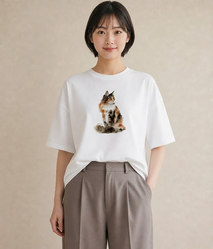 プリントTシャツ レディース サビ猫 猫 ねこ イラスト カフェコーデ 帰省 ラフ 白T