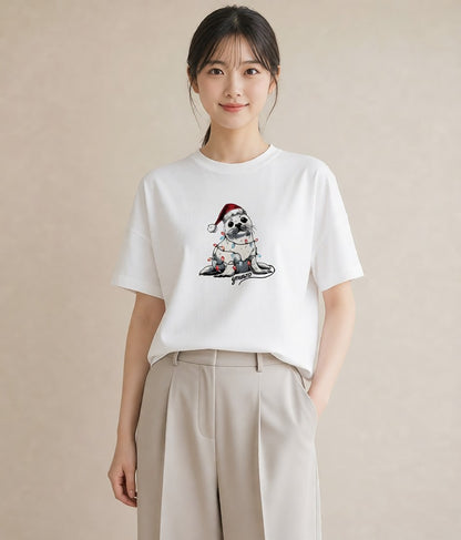Tシャツ レディース ゴマフアザラシ 動物 アニマル イラスト シンプル デイリーウェア 休日 白T