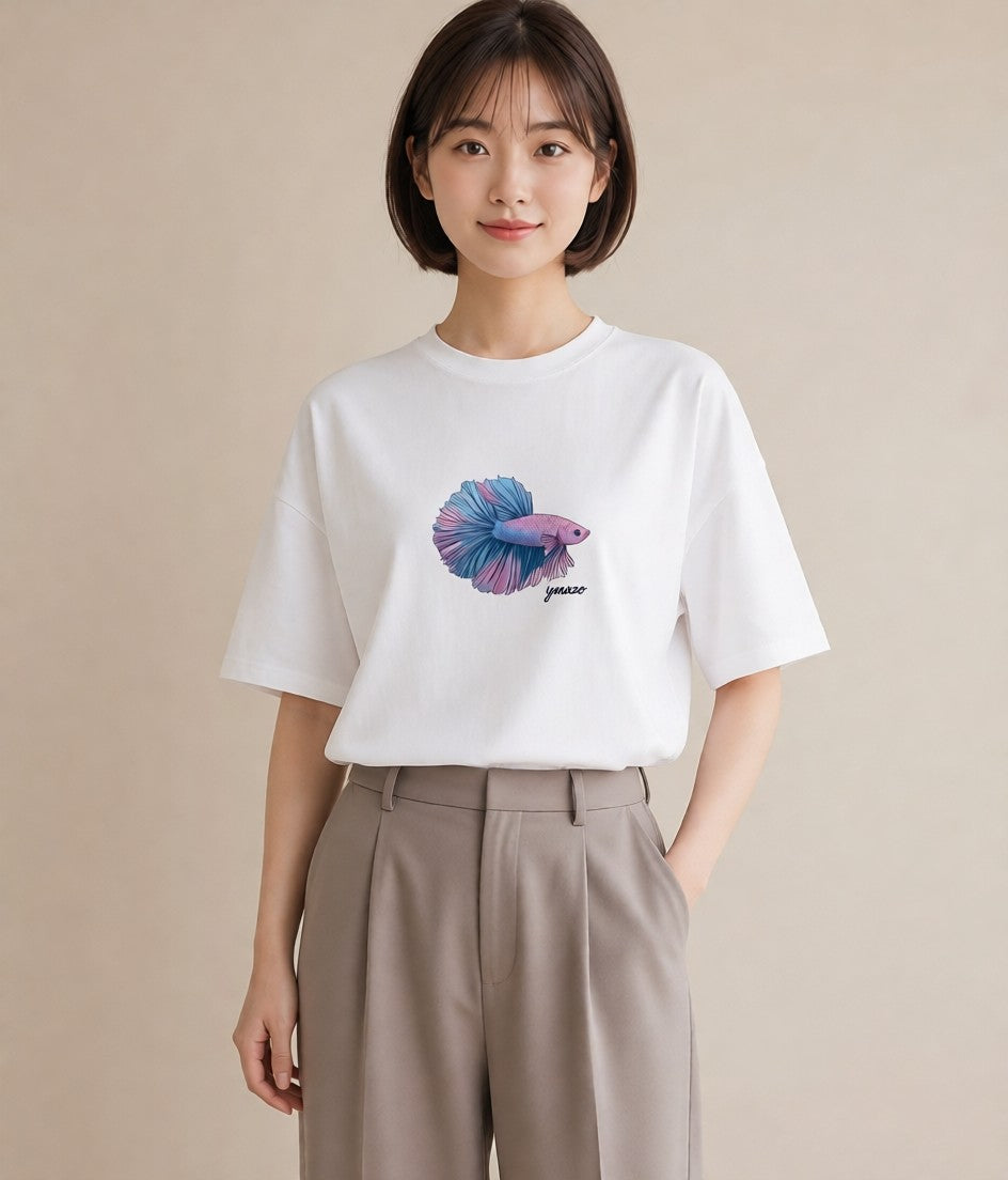 プリントTシャツ レディース 熱帯魚 海の生き物 海 イラスト アート風 ホワイトデー 春服 白T