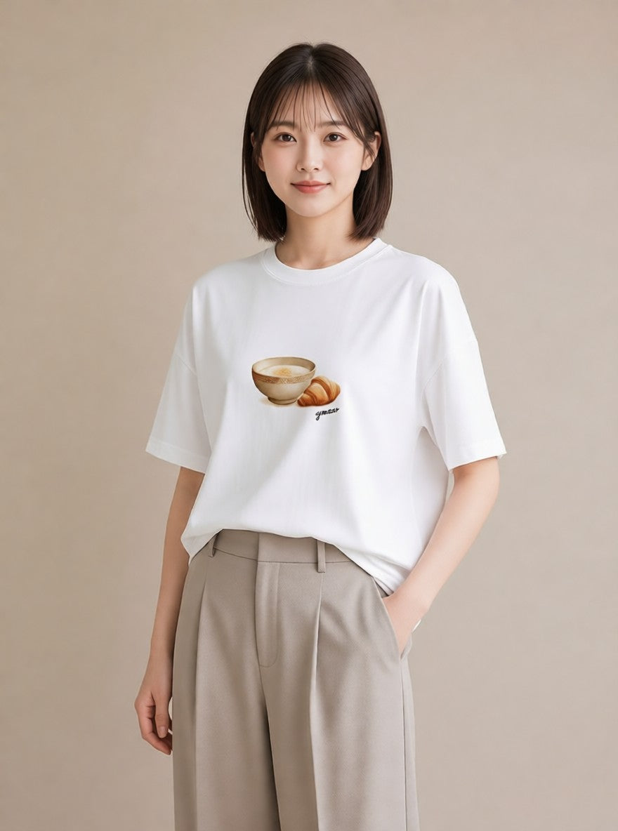 Tシャツ レディース 食パン 食べ物 フード イラスト 水彩風 自分用 ルームウェア 白T