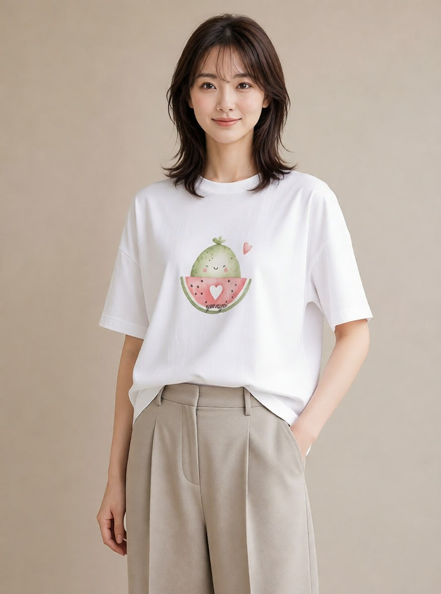 プリントTシャツ レディース すいか 食べ物 フード イラスト きれいめ 女性向けギフト 散歩 白T