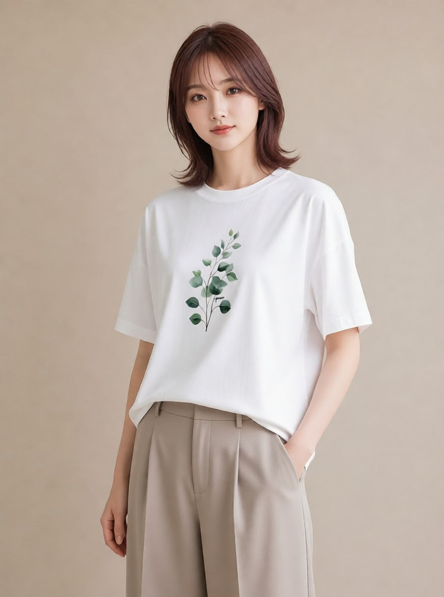 半袖Tシャツ レディース つる 植物 ボタニカル イラスト 普段使い 旅行 母娘コーデ 白T