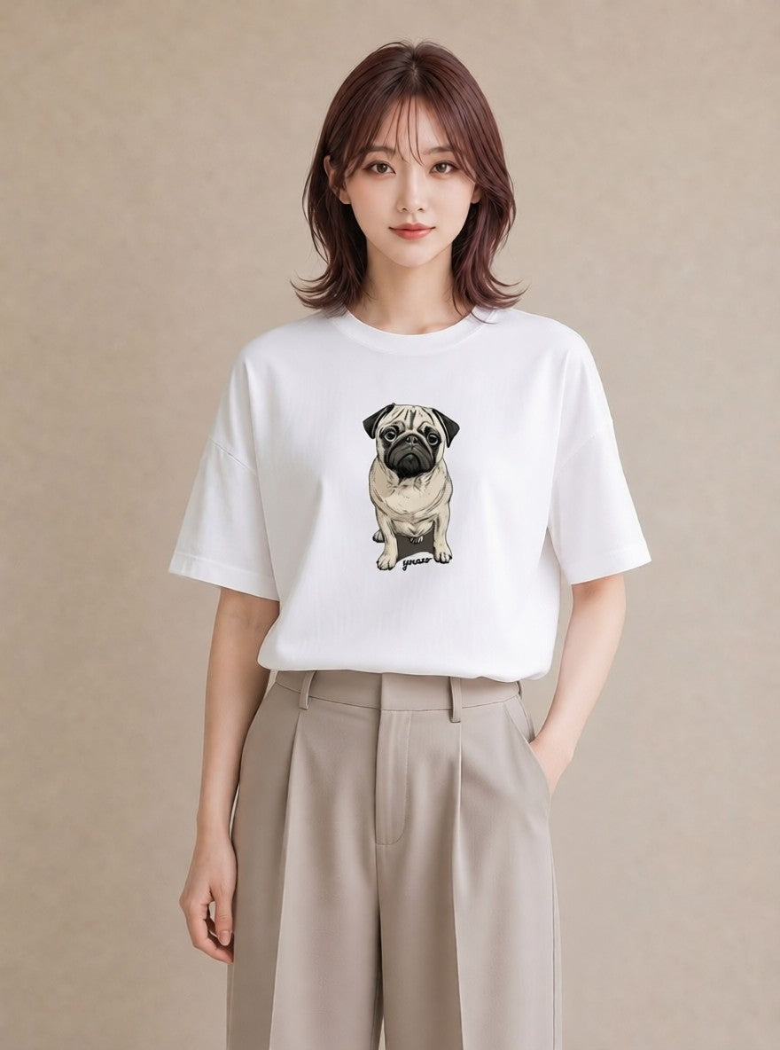 グラフィックTシャツ レディース パグ 犬 いぬ イラスト ゆるコーデ 姉妹 送別ギフト 白T
