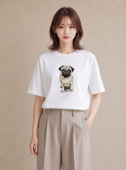 グラフィックTシャツ レディース パグ 犬 いぬ イラスト ゆるコーデ 姉妹 送別ギフト 白T