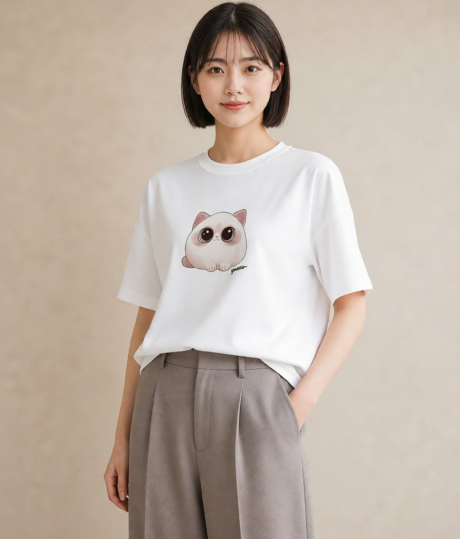 デザインTシャツ レディース ニャンコ 猫 ねこ イラスト ラフ 友達ギフト 部屋着 白T