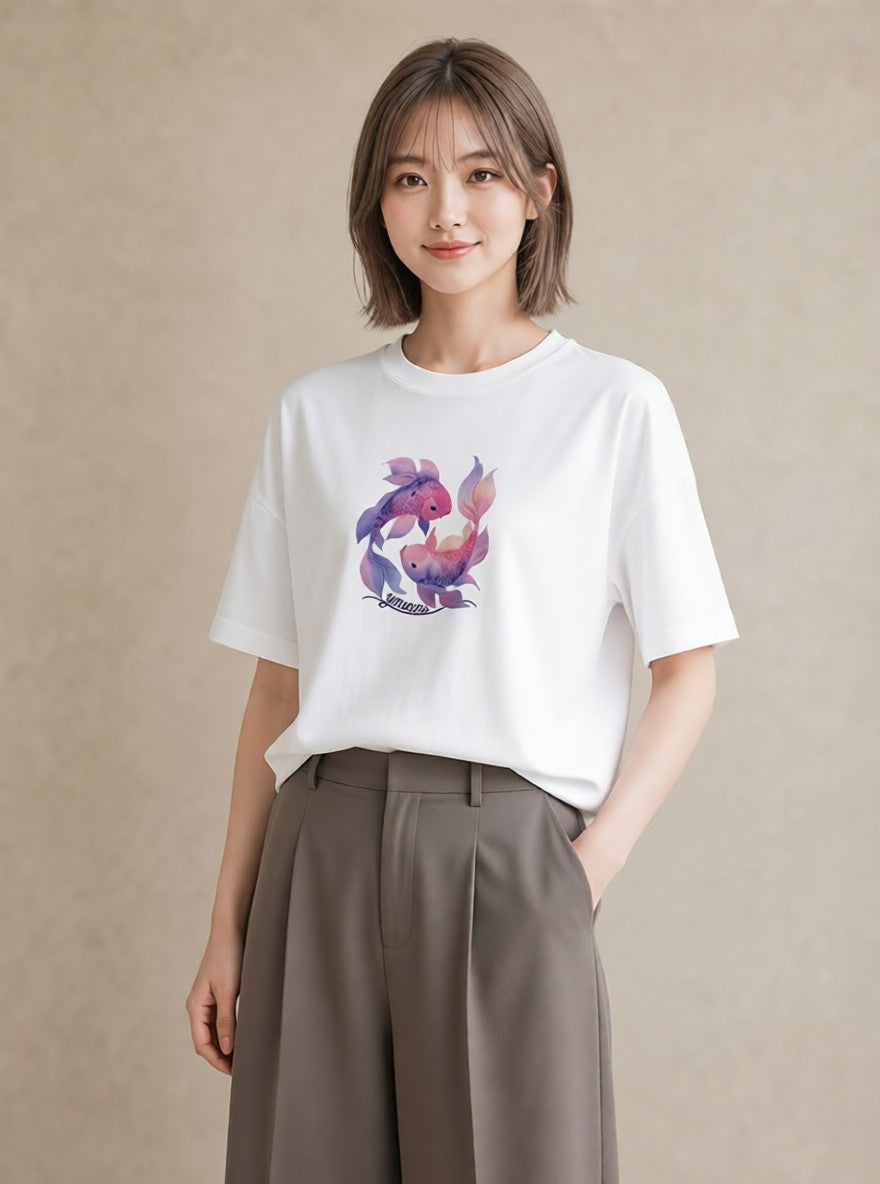 Tシャツ レディース 熱帯魚 海の生き物 海 イラスト 北欧風 女性向けギフト 散歩 白T