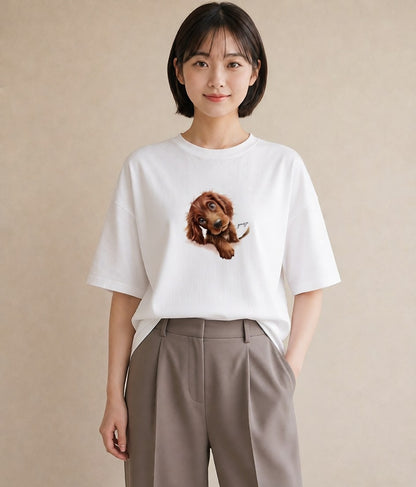 Tシャツ レディース わんこ 犬 いぬ イラスト 淡色 お出かけ 普段着 白T