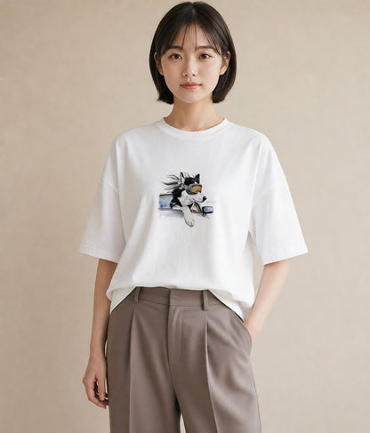 デザインTシャツ レディース シベリアンハスキー 犬 いぬ イラスト 旅行コーデ 通学 誕生日プレゼント 白T