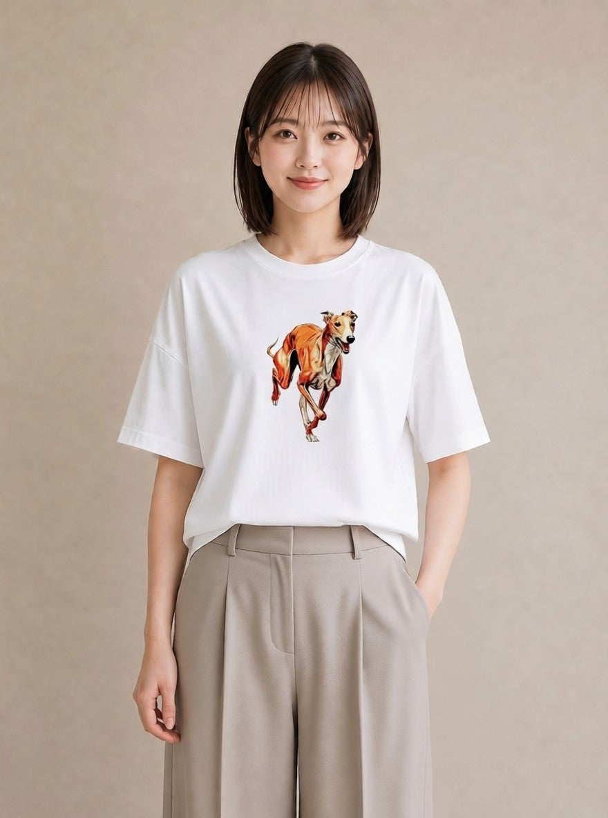 半袖Tシャツ レディース イタリアングレーハウンド 犬 いぬ イラスト ユニーク 誕生日プレゼント 綿100 白T