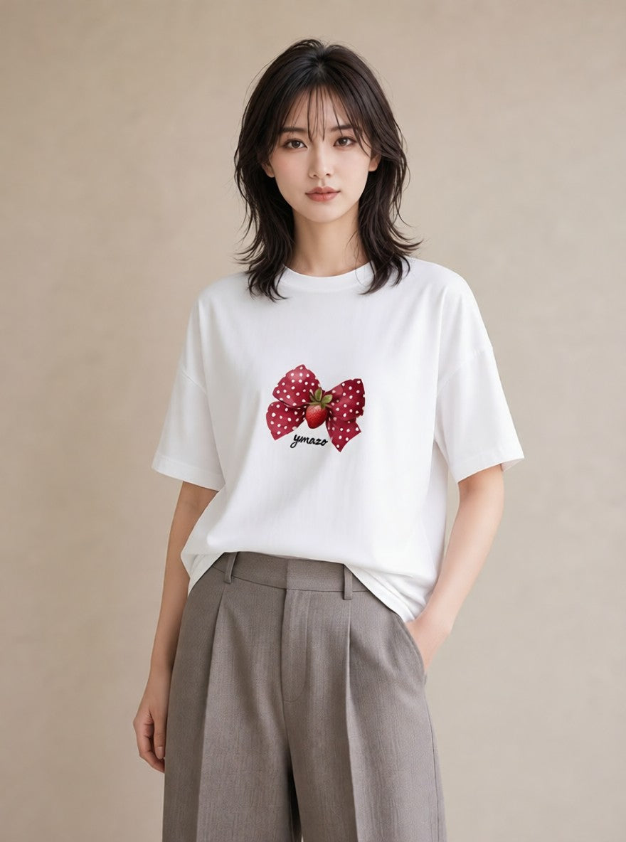 デザインTシャツ レディース ショートケーキ 食べ物 フード イラスト きれいめカジュアル 秋コーデ おしゃれギフト 白T