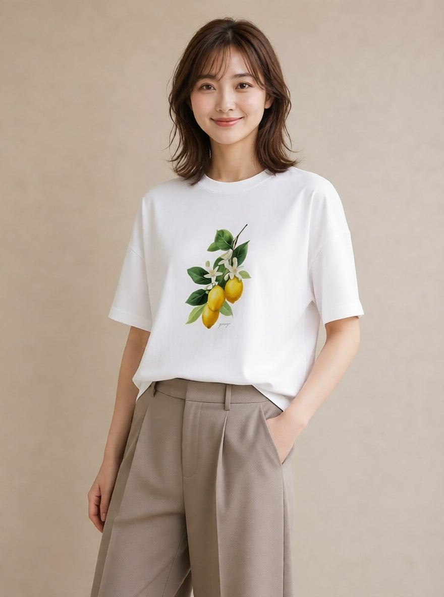 プリントTシャツ レディース レモン 檸檬 食べ物 フード イラスト 旅行コーデ 夏コーデ 通学 白T