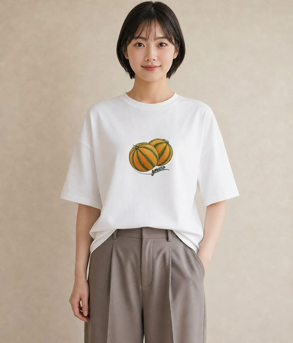 グラフィックTシャツ レディース メロン 食べ物 フード イラスト きれいめカジュアル カフェ巡り 女子会 白T