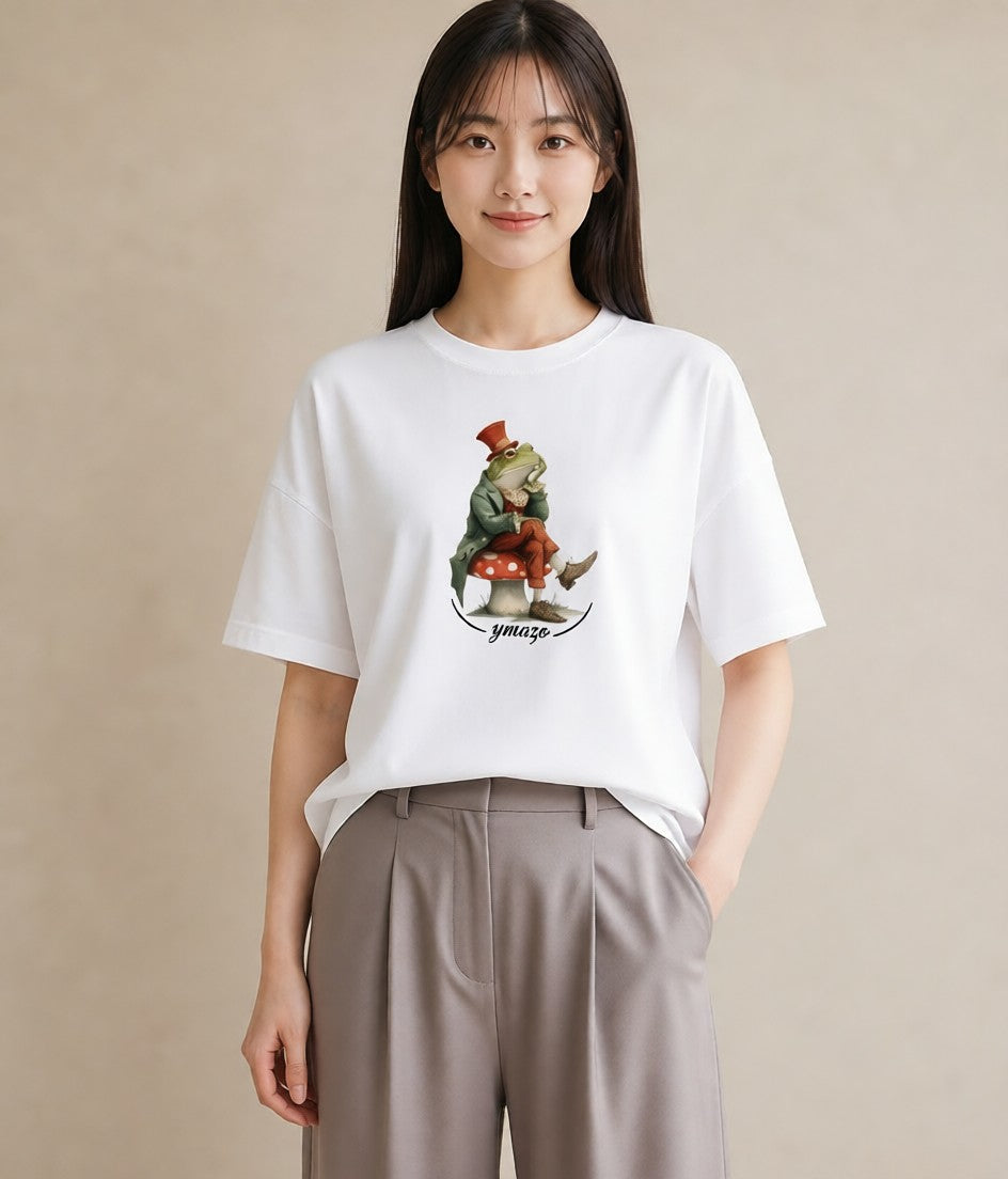 プリントTシャツ レディース カエル ペット 動物 イラスト 上品 部屋着 女性向けギフト 白T