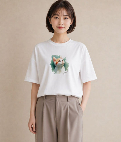 Tシャツ レディース ねこ 猫 ネコ イラスト ヴィンテージ風 誕生日プレゼント 綿100 白T