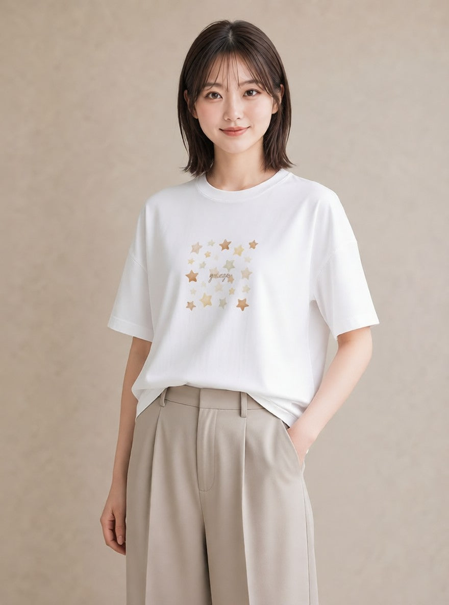 デザインTシャツ レディース ヒトデ 海の生き物 海 イラスト シンプル クリスマス 旅行 白T