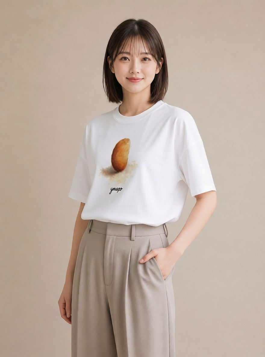 グラフィックTシャツ レディース パン 食べ物 フード イラスト シンプル ビーチ デイリーウェア 白T