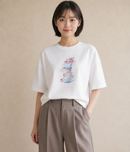 プリントTシャツ レディース ハーブティー 食べ物 フード イラスト ニュアンス 休日 ペアコーデ 白T