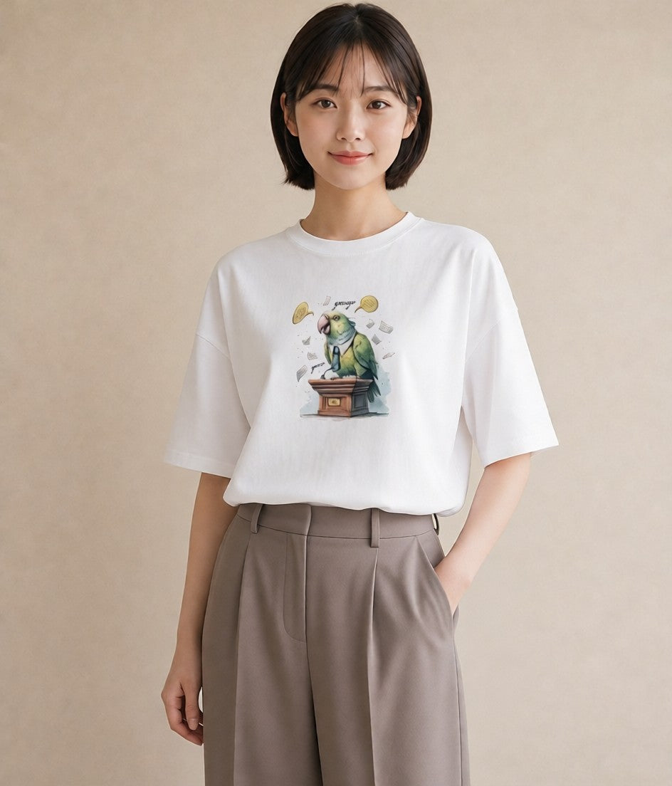 プリントTシャツ レディース インコ ペット 動物 イラスト ビーチ デイリーウェア 白T