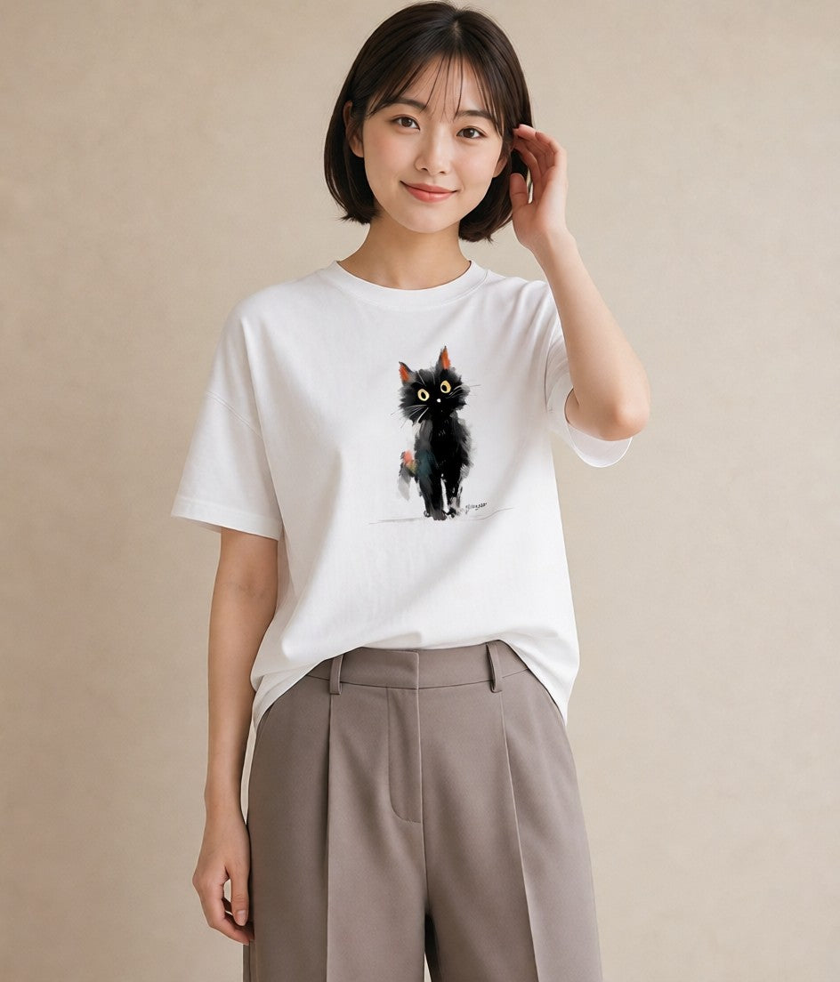 グラフィックTシャツ レディース ペルシャ 猫 ねこ イラスト お洒落 デート 帰省 白T
