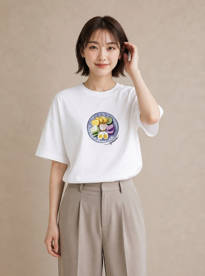 デザインTシャツ レディース お寿司 食べ物 フード イラスト ポップ 20代 カジュアルコーデ 白T