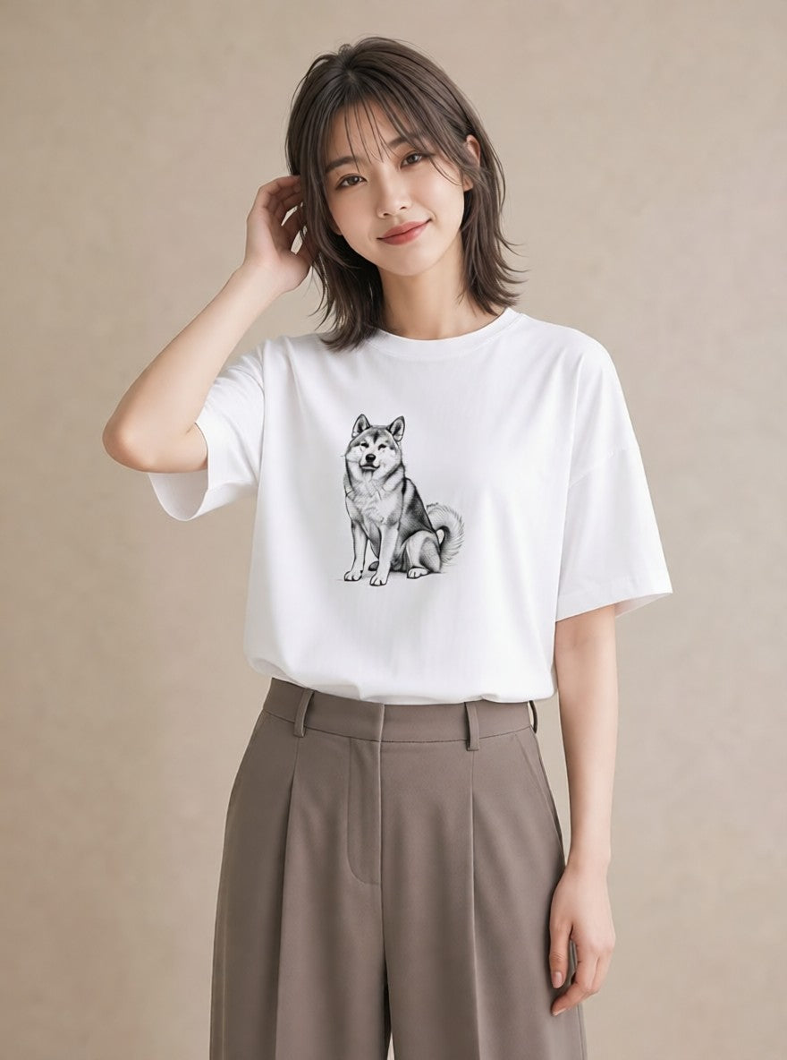 グラフィックTシャツ レディース 秋田犬 犬 いぬ イラスト 上品 姉妹 送別ギフト 白T