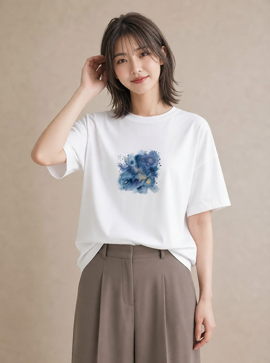 プリントTシャツ レディース 獅子座 星空 宇宙 イラスト ポップ カフェ巡り 女子会 白T