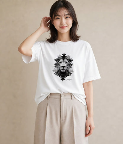 半袖Tシャツ レディース ライオン 動物 アニマル イラスト お揃い 親子 白T