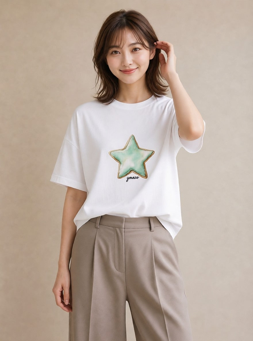 デザインTシャツ レディース 流れ星 星空 宇宙 イラスト 北欧風 社会人 女性 白T