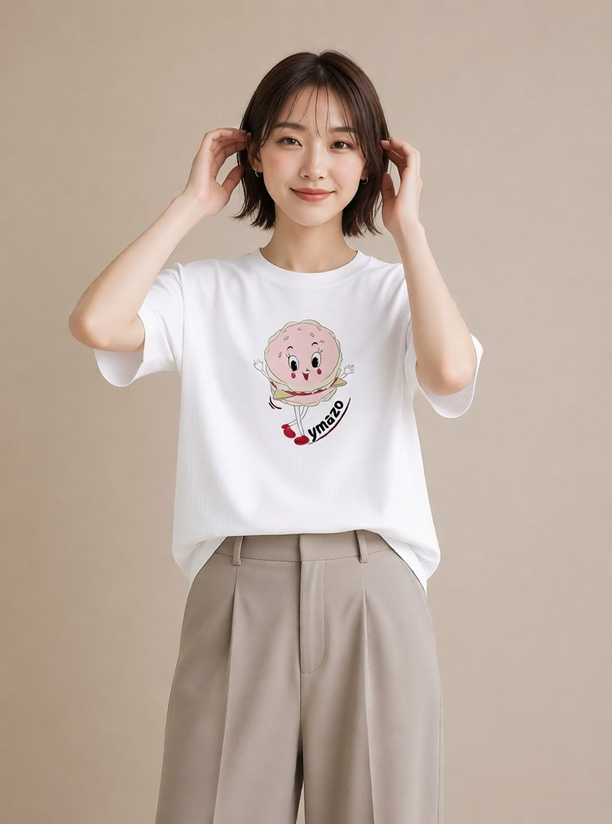 デザインTシャツ レディース ショートケーキ 食べ物 フード イラスト 可愛い カジュアルコーデ 買い物 白T