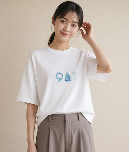 Tシャツ レディース 雪の結晶 星空 宇宙 イラスト 上品 散歩 お出かけ 白T