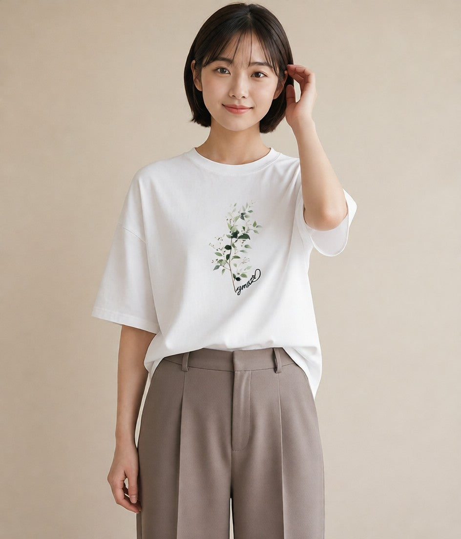 Tシャツ レディース つる 植物 ボタニカル イラスト ゆるかわ カフェ巡り 女子会 白T