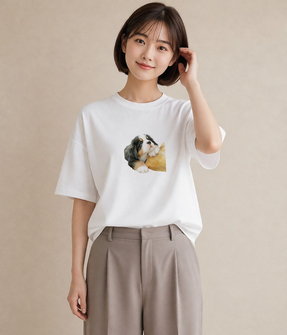 デザインTシャツ レディース バーニーズマウンテンドッグ 犬 いぬ イラスト 水彩風 旅行 母娘コーデ 白T
