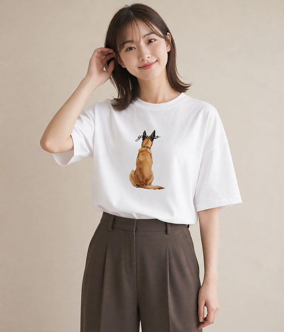プリントTシャツ レディース ジャーマンシェパード 犬 いぬ イラスト カフェコーデ 敬老の日 ホワイトデー 白T
