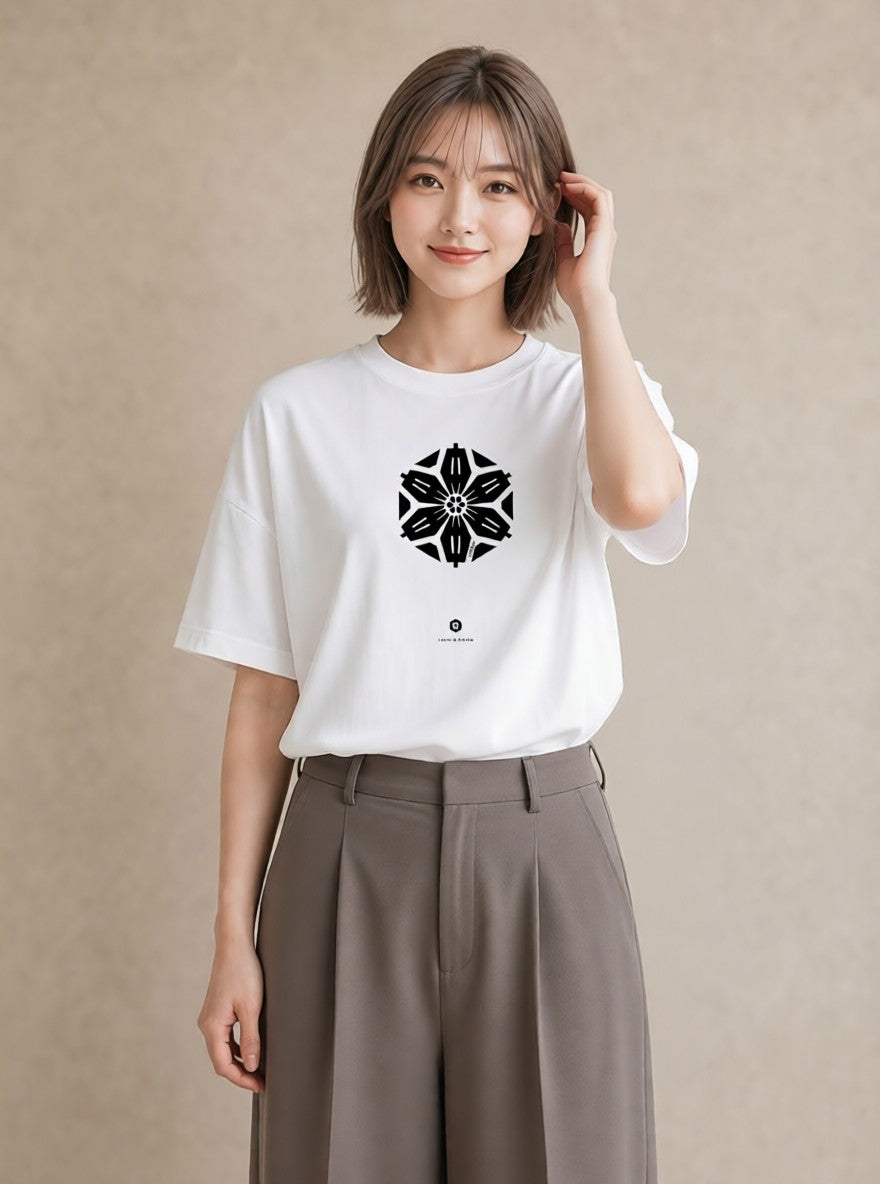 デザインTシャツ レディース 扇子 そよ風 ナチュラル アンティーク イラスト ボタニカル 普段着 週末コーデ 白T