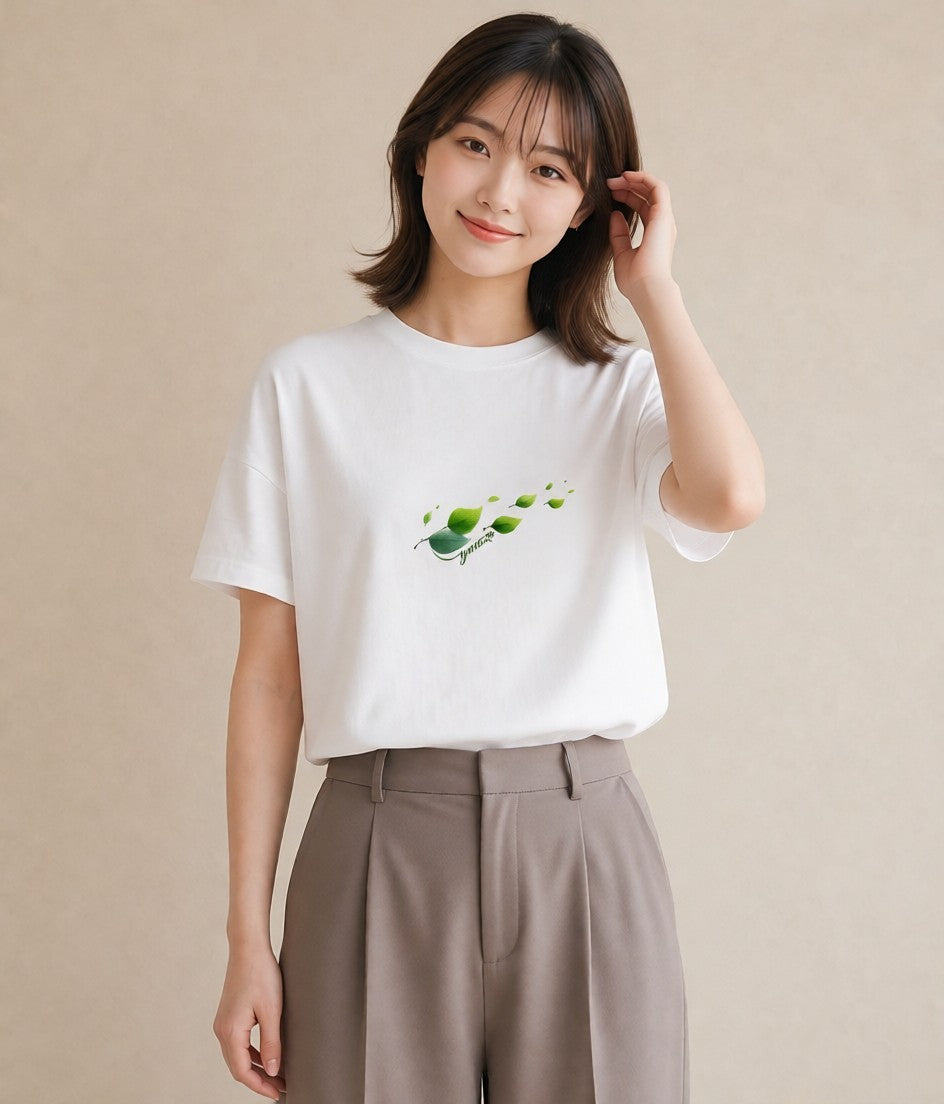 グラフィックTシャツ レディース 葉っぱ 植物 ボタニカル イラスト 可愛い デイリーウェア 休日 白T
