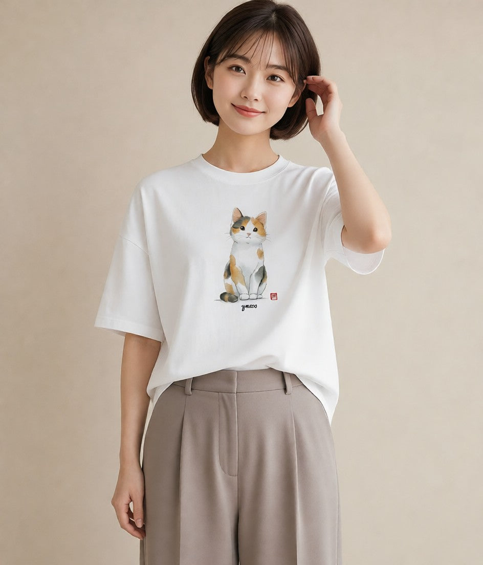 デザインTシャツ レディース マンチカン 猫 ねこ イラスト 水彩風 敬老の日 ホワイトデー 白T